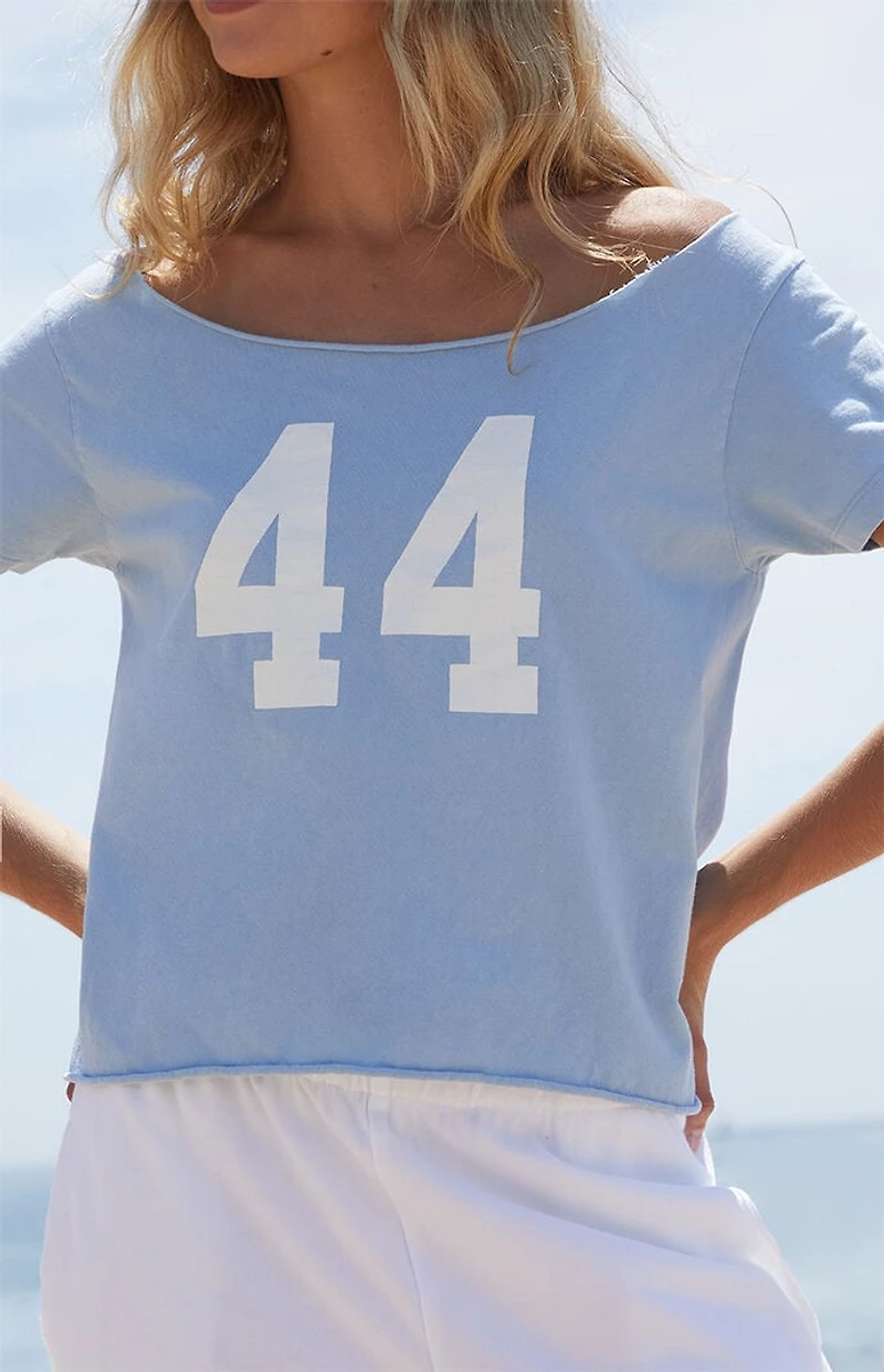 John Galt Sky Blue Robyn 44 Short Sleeve Off-The-Shoulder Top