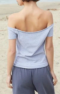 John Galt White & Light Blue Striped Bonnie Off-The-Shoulder Top