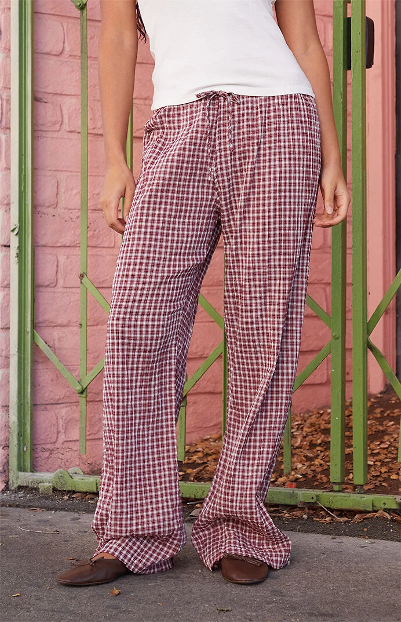 John Galt Burgundy Plaid Anastasia Baggy Pants