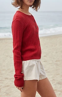 John Galt Red Zoe Cable Knit Cardigan