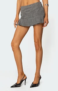 Edikted Stud Pleated Denim Mini Skirt