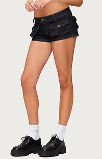 Edikted Cavella Stretchy Denim Micro Shorts