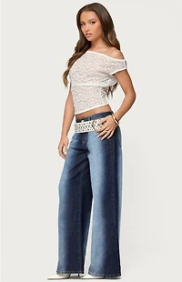 Edikted Kessa Sheer Lace Off Shoulder Top
