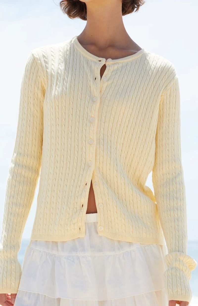 John Galt Yellow Zoe Cable Knit Cardigan