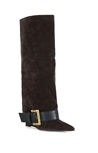 AZALEA WANG Antonina Brown Wedge Tall Boots
