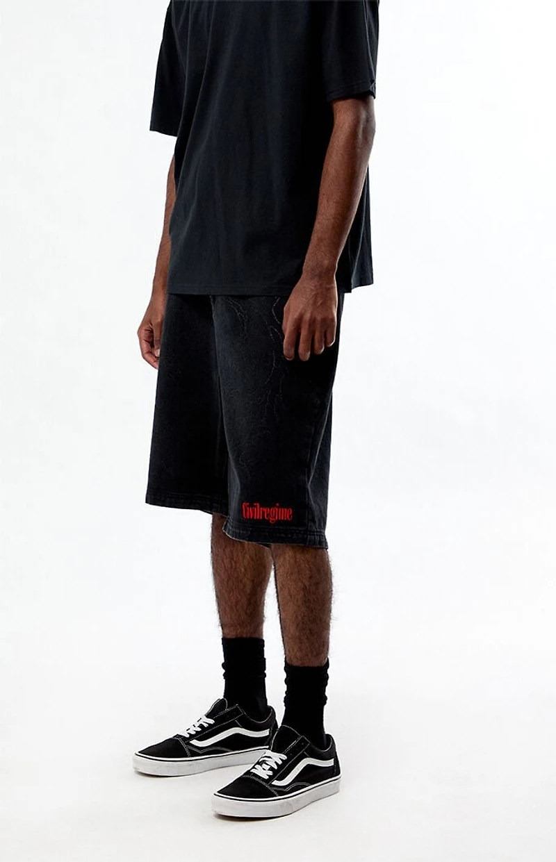 Civil Cyber Core Regime Washed Black Baggy Denim Shorts