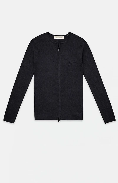 Fear of God ESSENTIALS Women's Vintage Black Signature Ribbed Knit Long Sleeve Zip Up Top