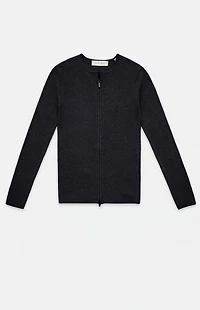 Fear of God ESSENTIALS Women's Vintage Black Signature Ribbed Knit Long Sleeve Zip Up Top