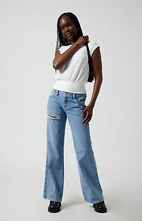 Pacsun Zoe Low Rise Girlfriend Jeans Ripped Medium Indigo