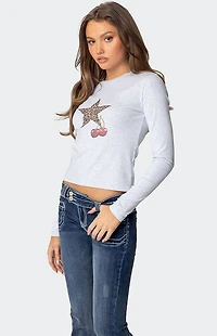 Edikted Cherry Leopard Star Long Sleeve T-Shirt