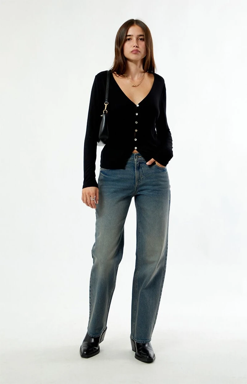 Pacsun Jordyn Low Rise Straight Leg Jeans Dark Blue