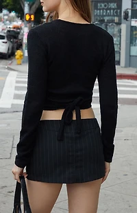 John Galt Black Coco Wrap Sweater Top