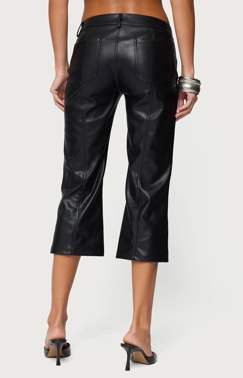 Edikted Lexy Faux Leather Flared Capri Pants