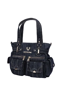 True Religion Multi Pocket Dark Denim Cinch Tote Bag