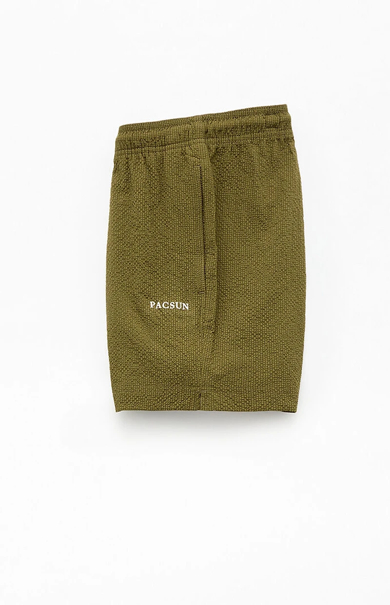 Pacsun Olive Seersucker 4.5" Swim Trunks
