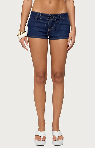 Edikted Falen Tie Denim Micro Shorts