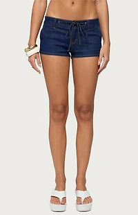 Edikted Falen Tie Denim Micro Shorts