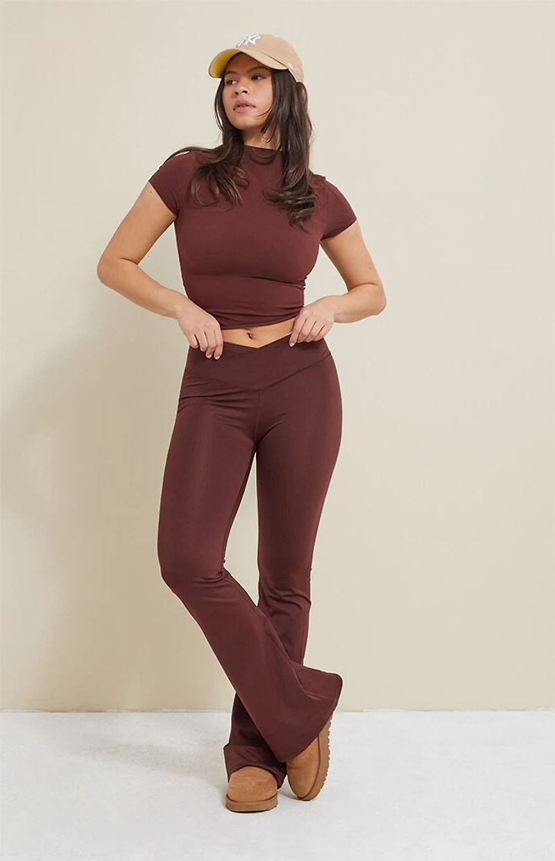 PAC 1980 WHISPER Active Brown Crossover Flare Yoga Pants