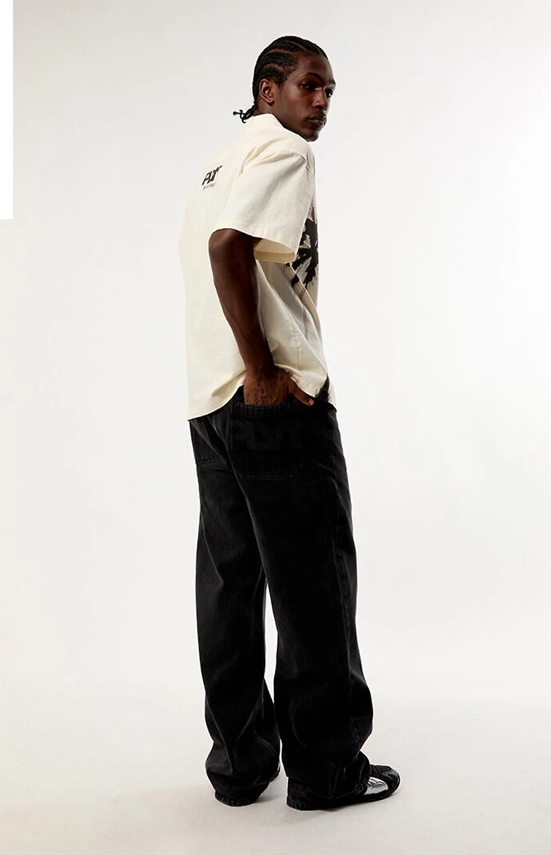 PLAY PALM ANGELS Black Graffiti Logo Baggy Wide Leg Jeans