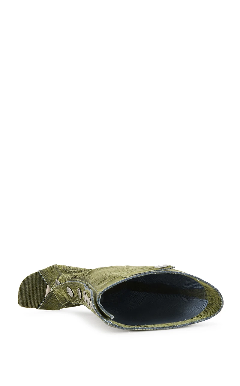 AZALEA WANG Women's Kazuki Olive Velvet Denim Stiletto Boots