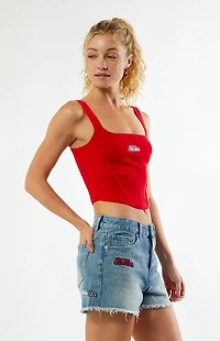 HYPE & VICE Mississippi Ole Miss High Waisted Relaxed Patched Denim Shorts