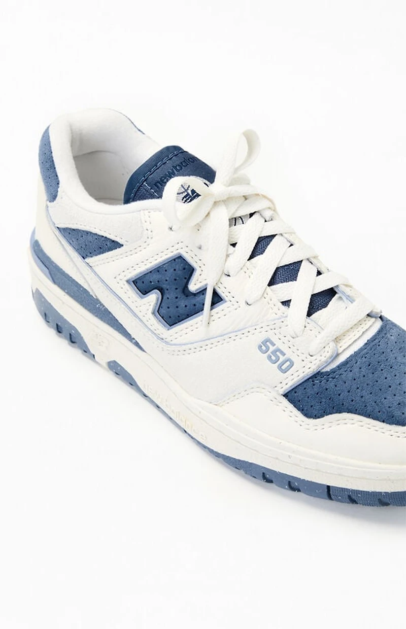New Balance White & Blue 550 Sneakers