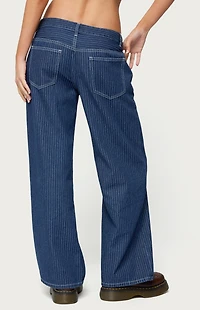 Edikted Petite Pinstripe Low Rise Baggy Jeans