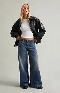 Pacsun Sloane Low Rise Ultra Baggy Jeans Contrast Waistband Medium Blue