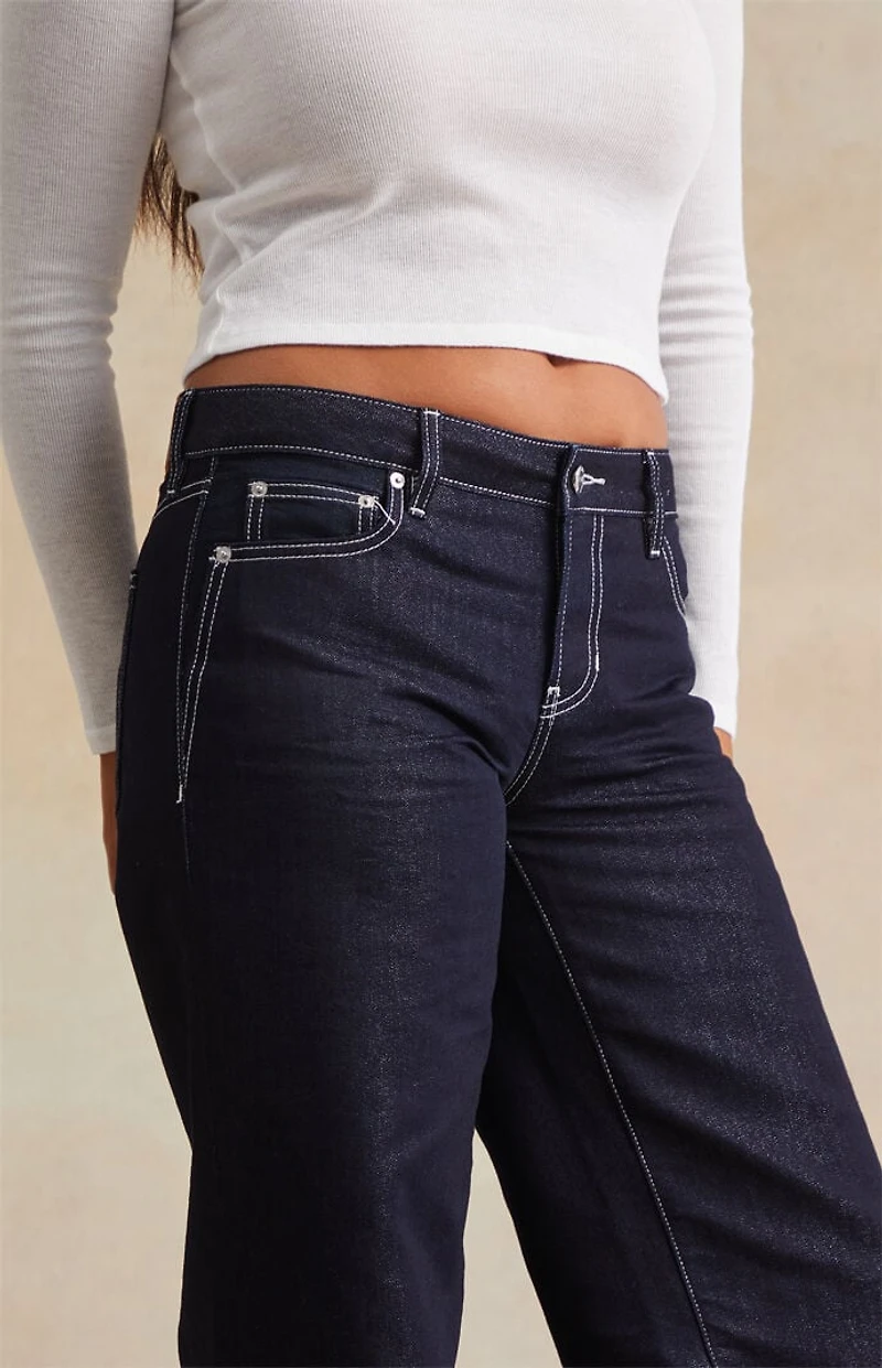 RARE DNM EDIT Dark Blue Metallic Contrast Stitch Low Rise Baggy Jeans