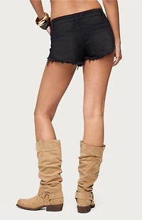 Edikted Studded Low Rise Denim Micro Shorts