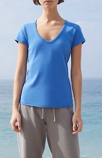 John Galt Electric Blue V-Neck Short Sleeve Top