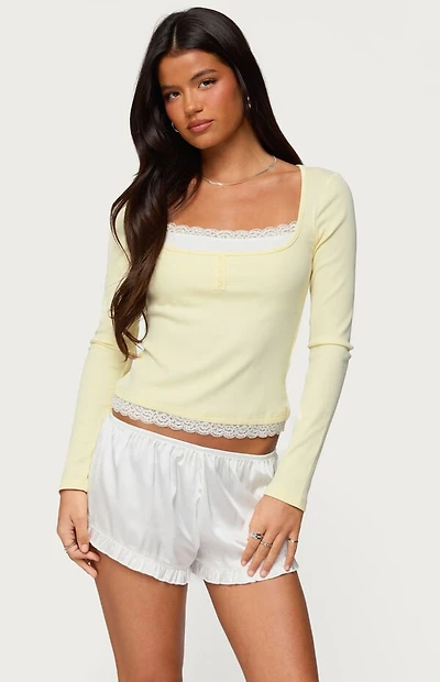 Edikted Joana Layered Lacey Henley Top
