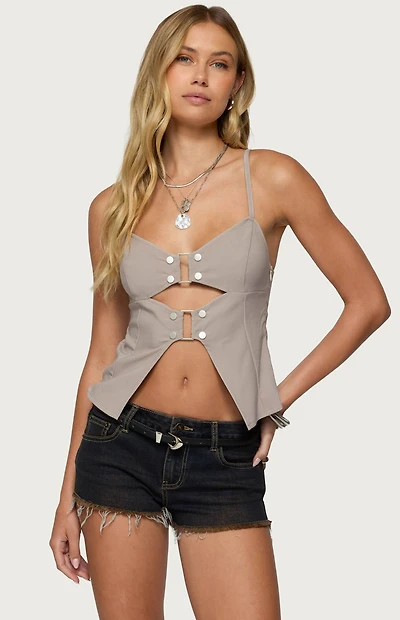 Edikted Shay Split Front Buckle Tank Top