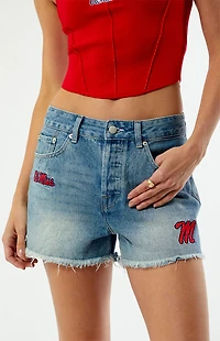 HYPE & VICE Mississippi Ole Miss High Waisted Relaxed Patched Denim Shorts