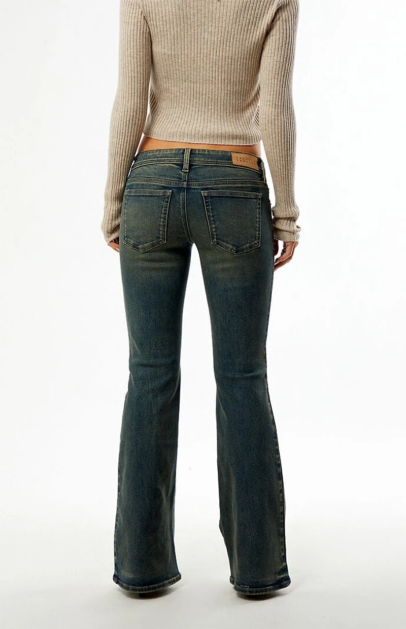 Pacsun Alana Ultra Low Rise Flare Jeans Tinted Dark Blue