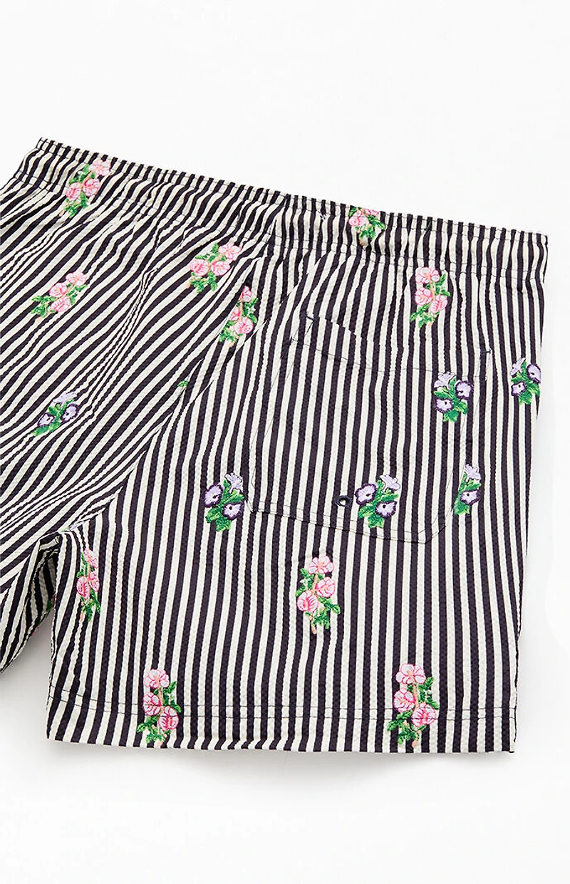Pacsun Black Striped Bouquet 4.5" Swim Trunks