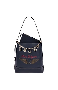 True Religion Chain Moto Faux Leather Bucket Bag