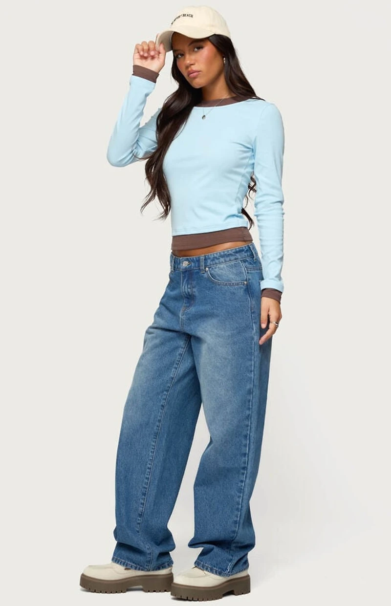 Edikted Contrast Layered Look Long Sleeve T-Shirt