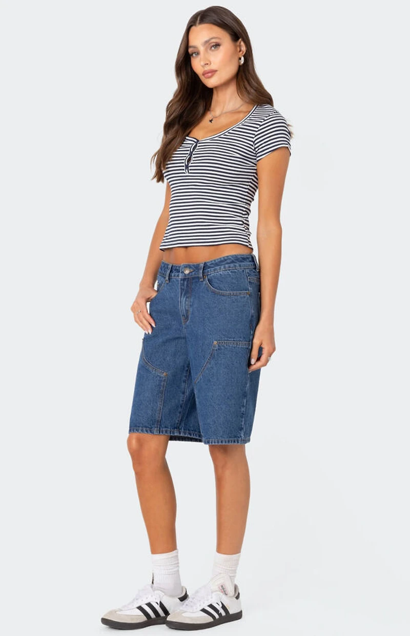 Edikted Kady Striped Henley T-Shirt