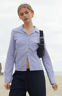 John Galt Blue Striped Button Down Long Sleeve Shirt