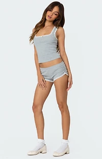 Edikted Kadence Ruched Lace Trim Shorts