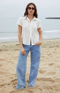 John Galt White Textured Teagan Collared Top