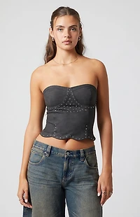 Third Charm Skye Faux Leather Studded Strapless Tube Top