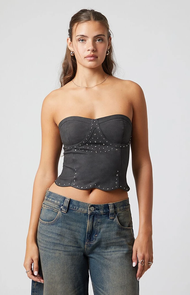 Third Charm Skye Faux Leather Studded Strapless Tube Top