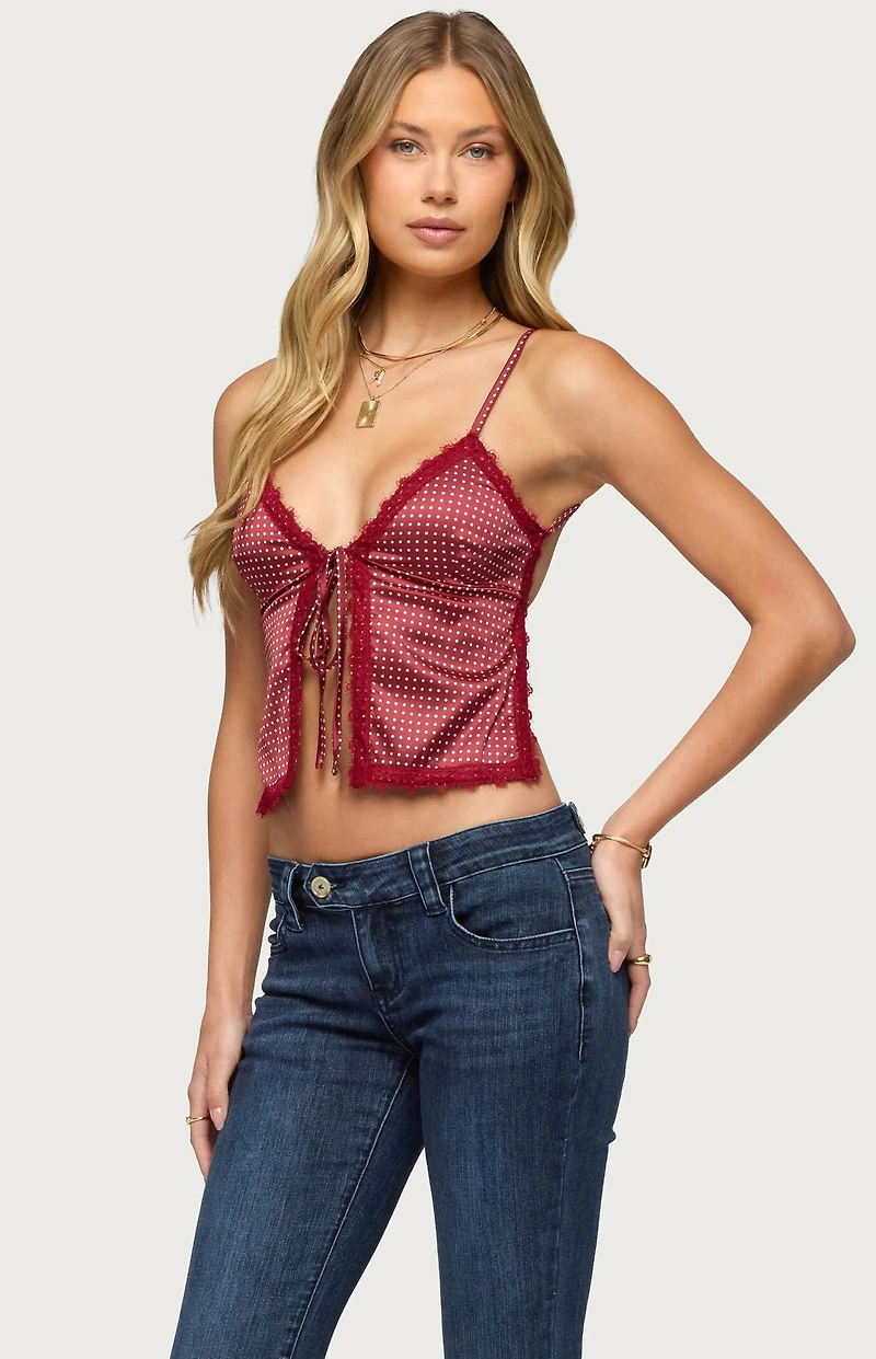 Edikted Backless Satin Effect Polka Dot Top