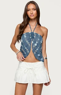 Edikted Beaded Floral Split Front Halter Top