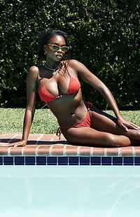 Rhythm Red Textured Slide Triangle Bikini Top