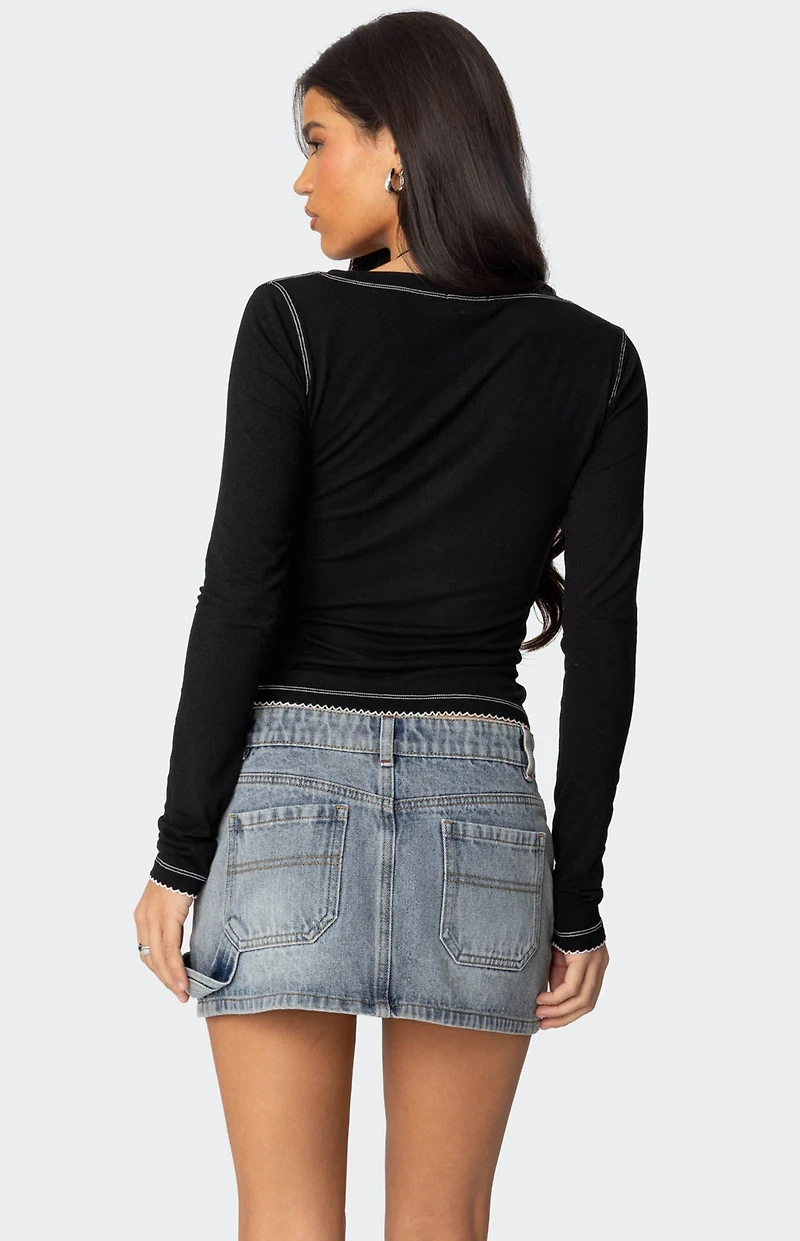 Edikted Yael Contrast Stitch Henley Top