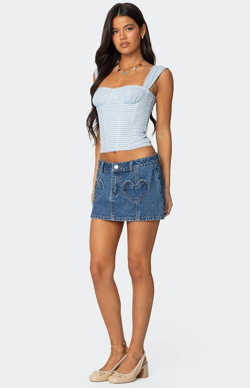 Edikted Heart Pocket Denim Mini Skirt