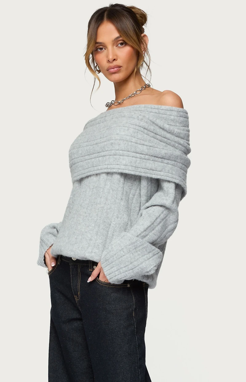 Edikted Kadenna Oversized Off Shoulder Sweater